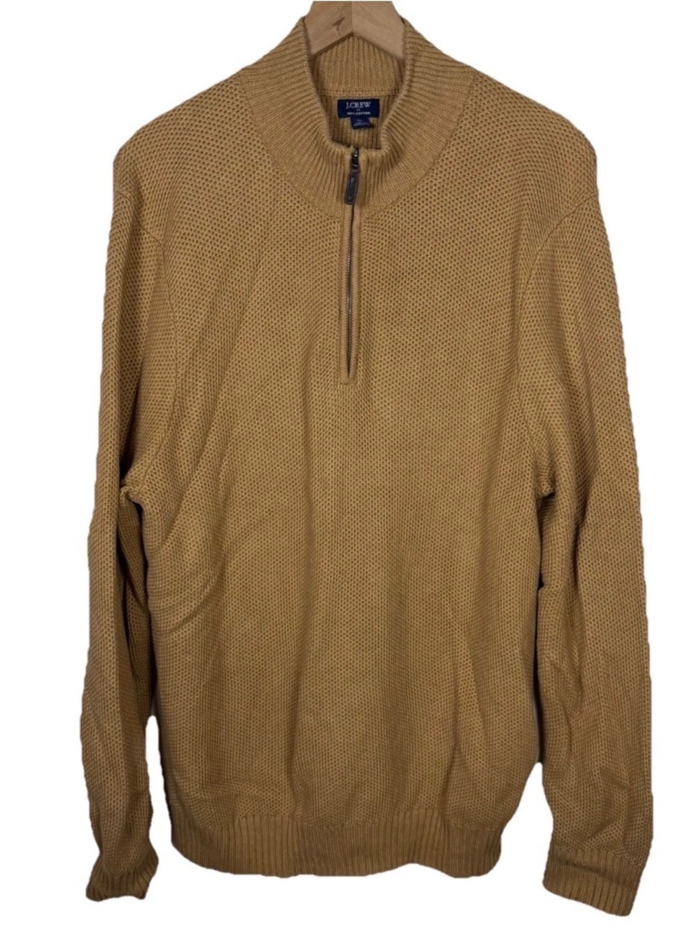 J. Crew 100% Cotton Waffle Knit Quarter Zip Sweater Mens Size XL Tan Brown Work